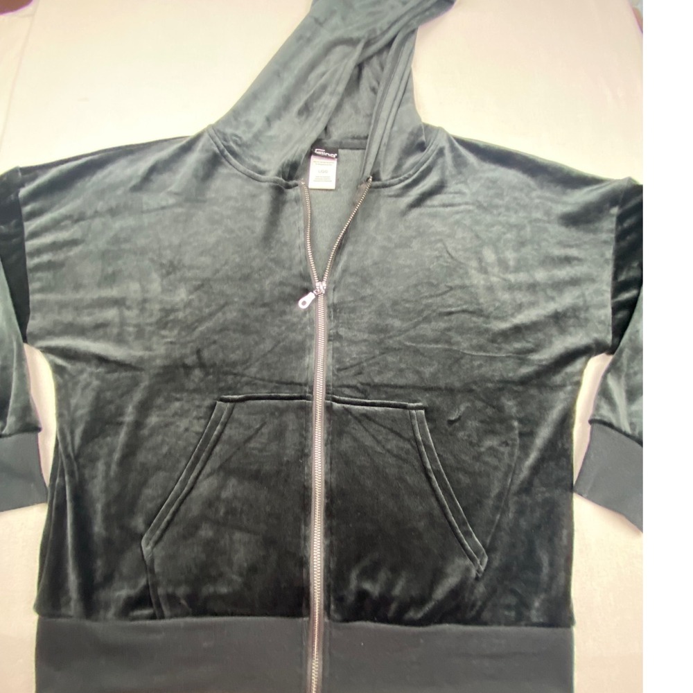 Felina Women Velour Zip Up Hoodie Dark Green Velvet Loungewear Jacket Large